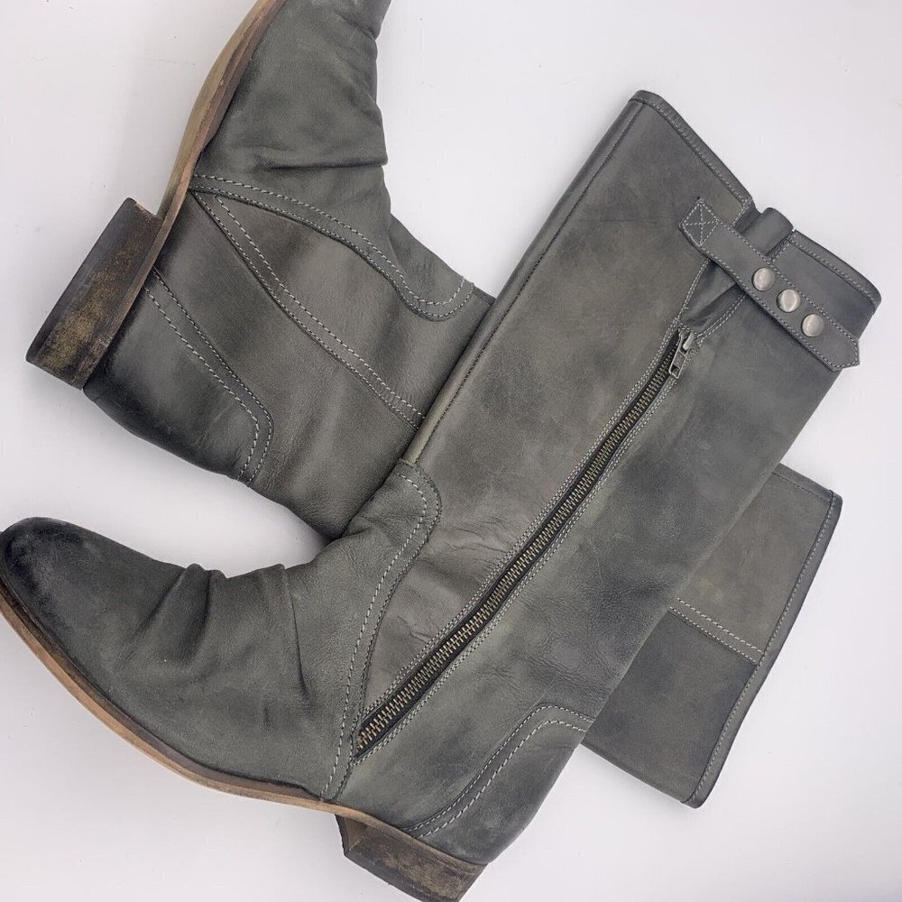 DIBA TRUE Womens Gray Leather Charcoal Tall Riding Boots Distressed Size 9.5